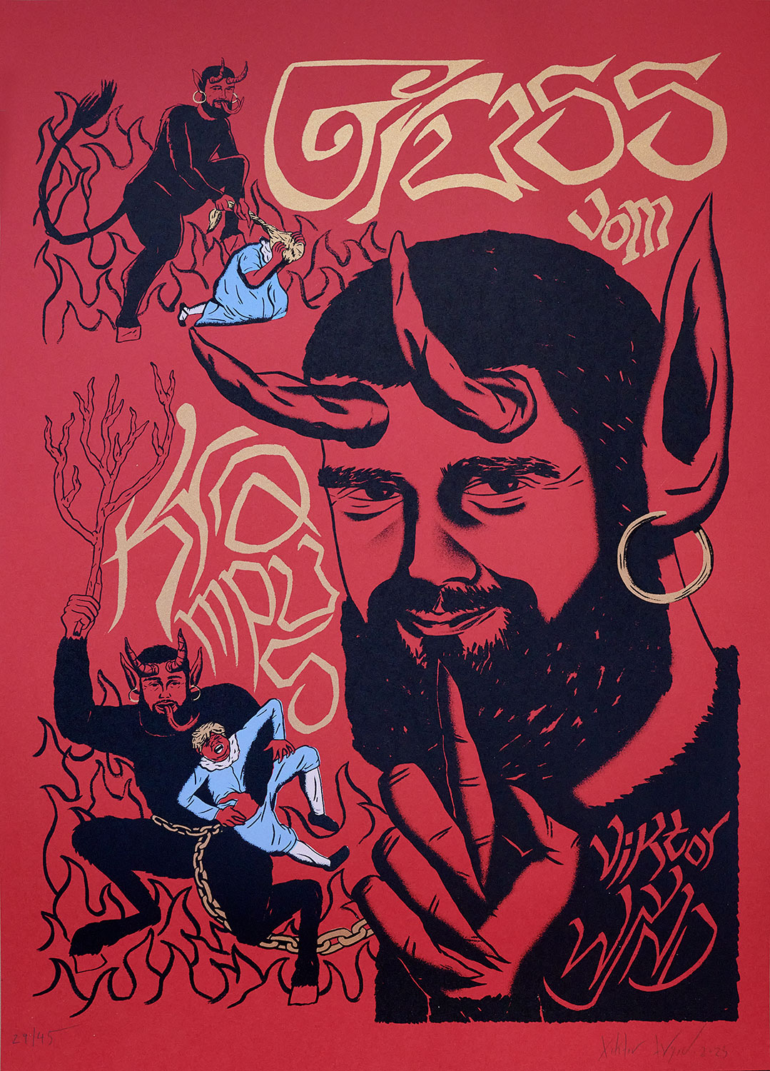 Krampus Silk Screen Print by Viktor Wynd